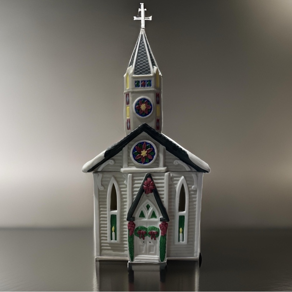 Vintage 1995 Claire Burke Christmas Porcelain Church Candle Holder